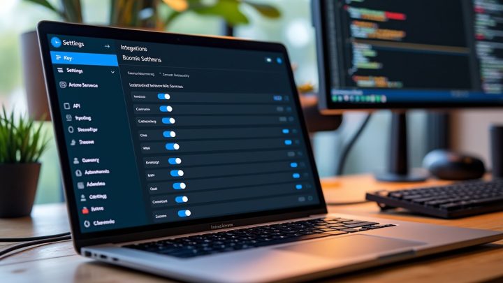 Panneau de réglages des intégrations et clés API sur un ordinateur