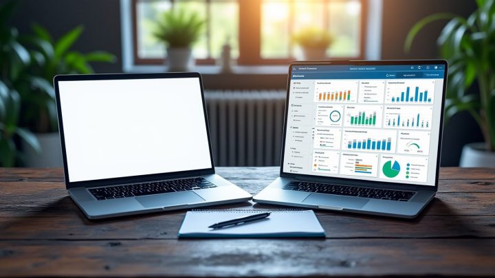 Comparaison de deux tableaux de bord marketing sur deux ordinateurs